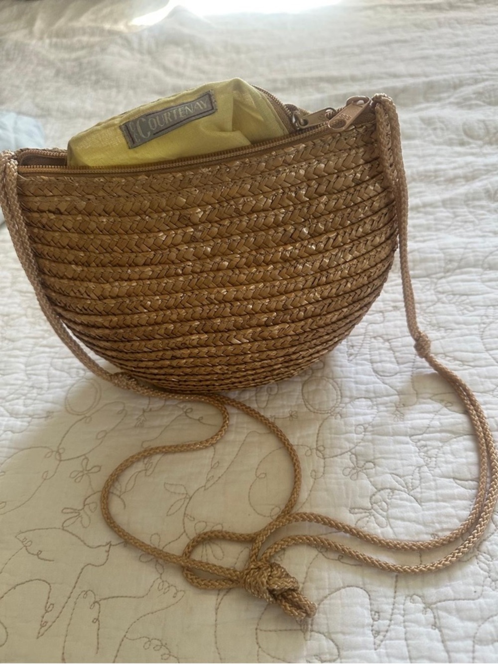 Vintage Woven Straw Crossbody Bag in Tan